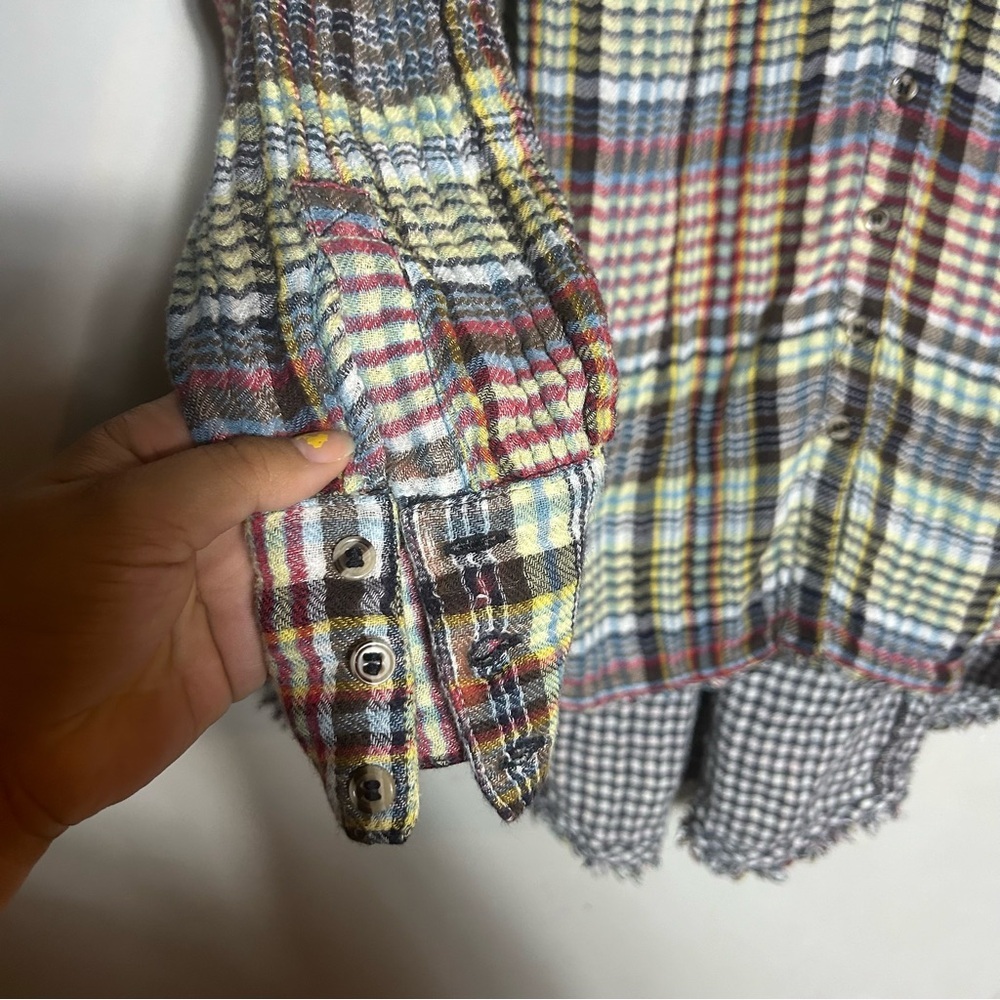 Free People Come On Over Plaid Oversized Button Down Blouse - Picture 7 of 8